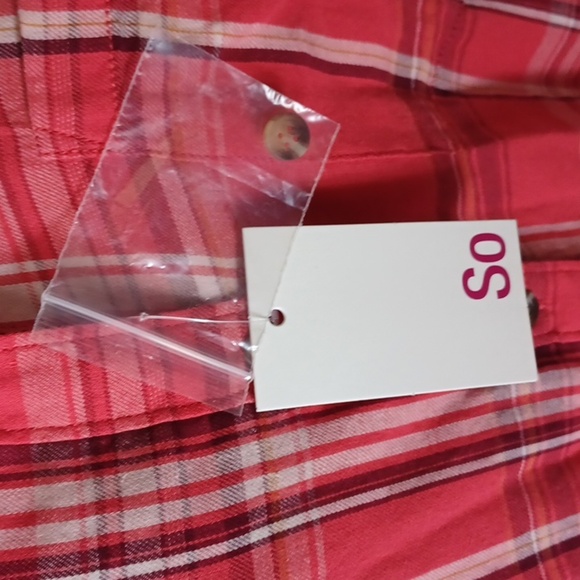 NWT SO Button-Down Red & Cream Plaid Cotton blend - Picture 6 of 7